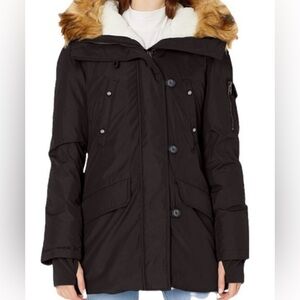 S 13/NYC Black Down filled Mid length Parka Coat size small